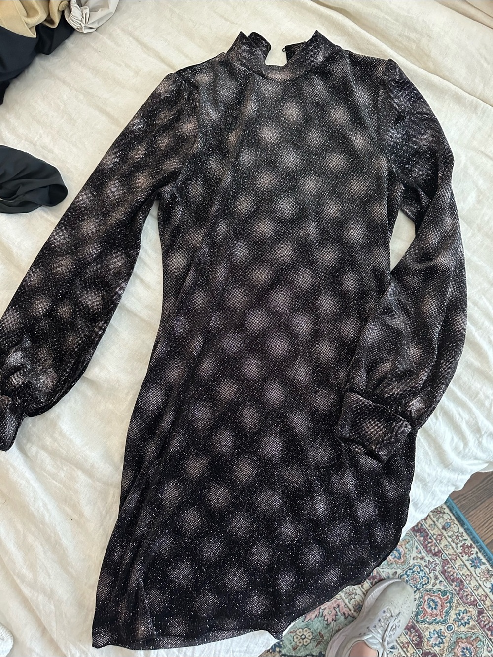 Lush Sparkle Long-Sleeve Mock Neck Dress - Black